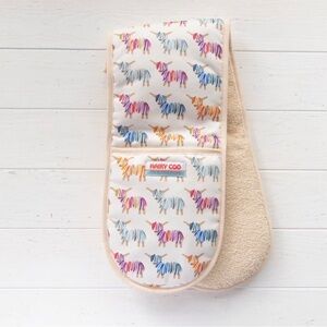 Hairy Coo Highland Cow Double Oven Mitt Glove Rainbow Scottish Farmhouse Kitchen